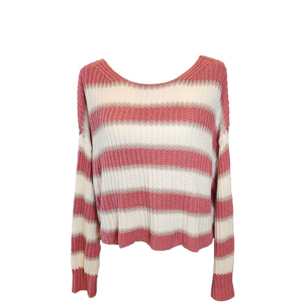 American Eagle Knit Sweater. Size M - Raspberry and Cream. Mid-length.